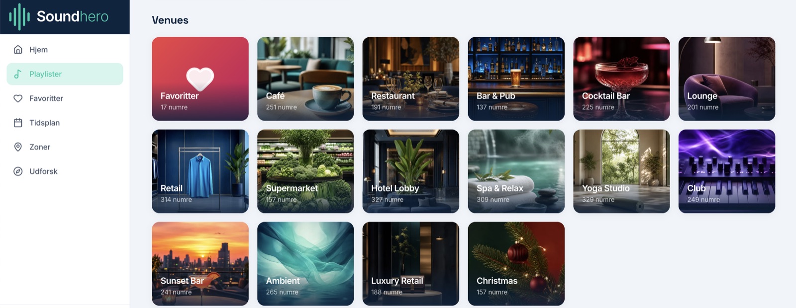 Soundheros kuraterede playlister til café, restaurant, bar og retail